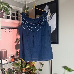 Tommy Hilfiger Womens Navy Blue Sleeveless Top Ruffle Trim‎ Size M